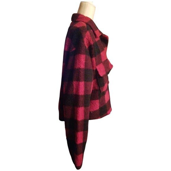 Love,Fire Jacket Plaid Zipper Cropped Red Black Fleece Size 1X - Picture 3 of 9
